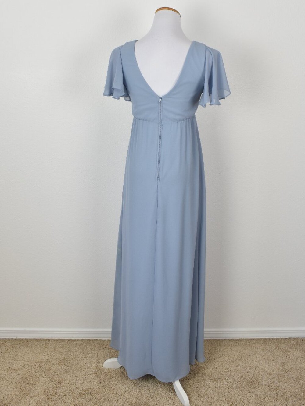 Birdy Grey HANNAH Dusty Blue Chiffon Flutter Sleeve Dress - XS - Picture 7 of 10